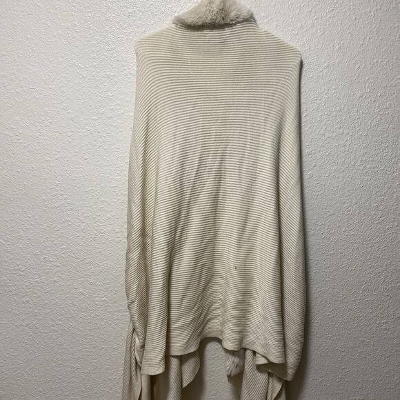 white house black market large wrap sweater l m cape fur trip ribbed poncho ta - Picture 10 of 14